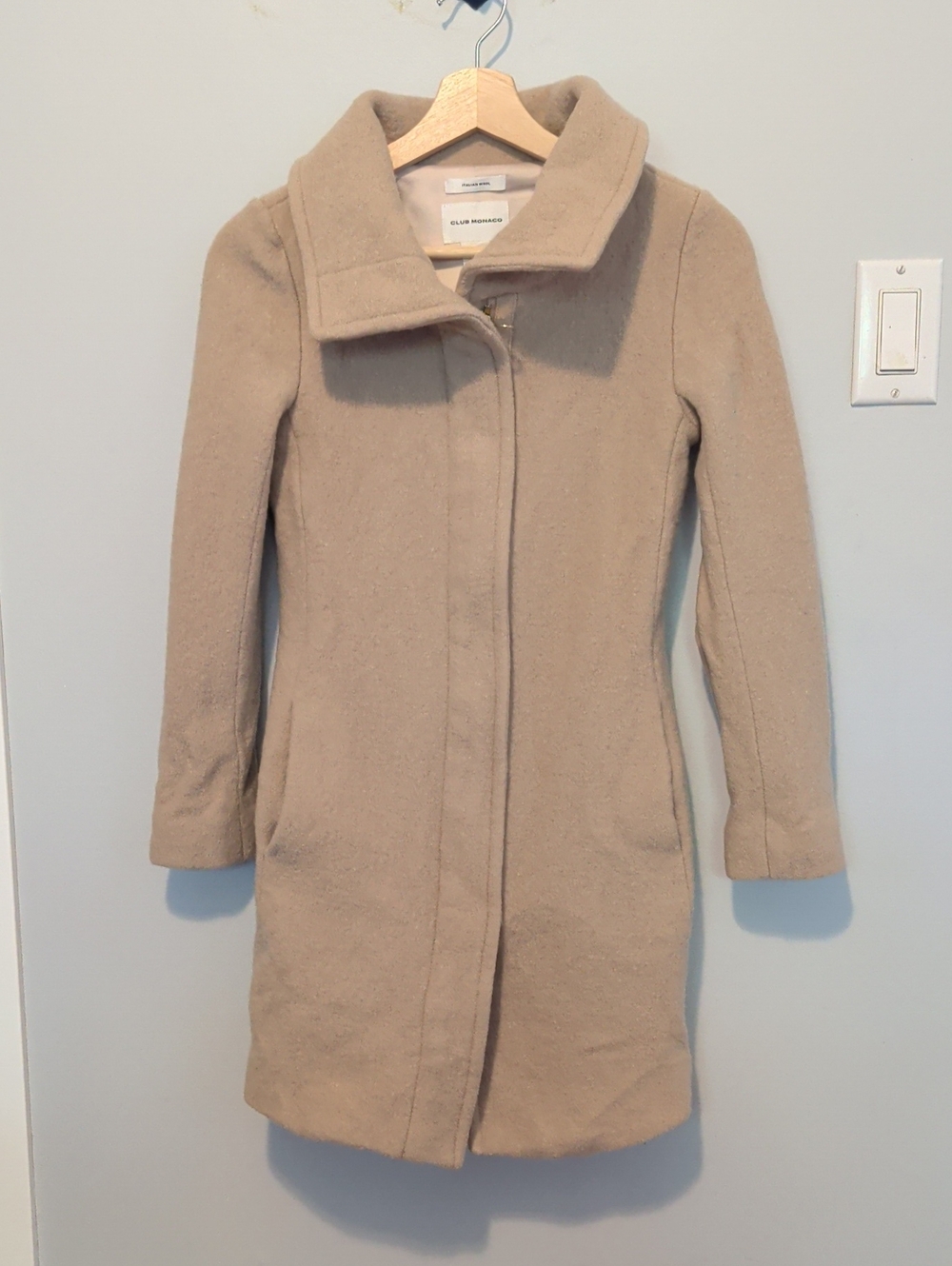 Club Monaco Beige Wool-Blend Single-Breasted Coat